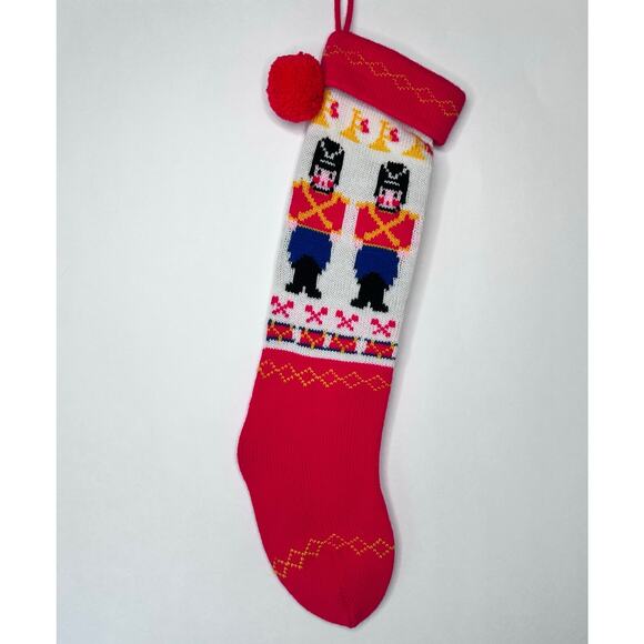 Vintage Soldiers Drummer Boy Knit Christmas Stocking with Red Pom Pom - Picture 6 of 6